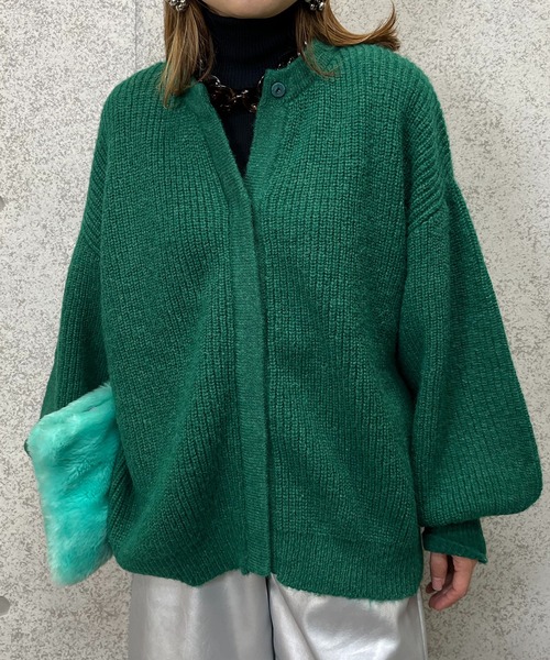 mi via loca（ミヴィアロカ）の「ニットウール混パフスリーブカーディガン（カーディガン/ボレロ・レディース・グリーン/マスタード/グレー・FREE）」の7枚目の写真