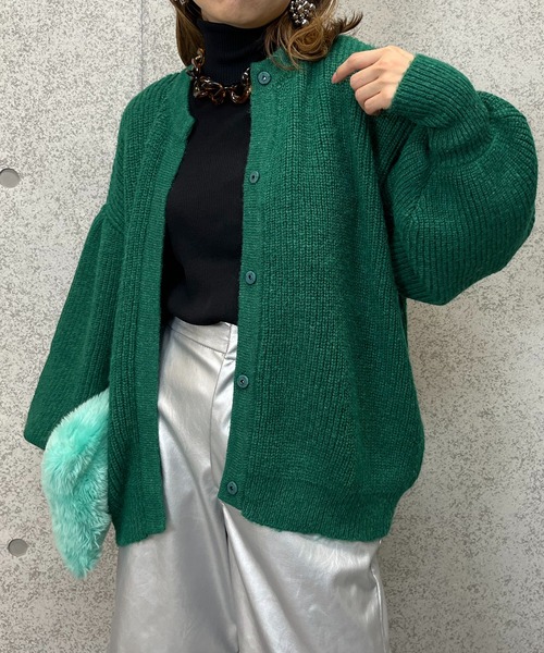 mi via loca（ミヴィアロカ）の「ニットウール混パフスリーブカーディガン（カーディガン/ボレロ・レディース・グリーン/マスタード/グレー・FREE）」の11枚目の写真