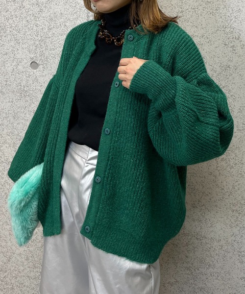 mi via loca（ミヴィアロカ）の「ニットウール混パフスリーブカーディガン（カーディガン/ボレロ・レディース・グリーン/マスタード/グレー・FREE）」の12枚目の写真