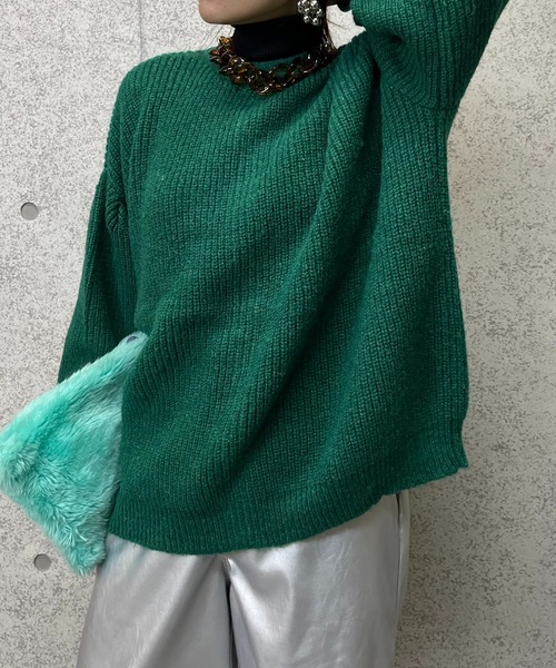 mi via loca（ミヴィアロカ）の「ニットウール混パフスリーブカーディガン（カーディガン/ボレロ・レディース・グリーン/マスタード/グレー・FREE）」の13枚目の写真