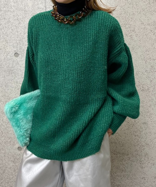 mi via loca（ミヴィアロカ）の「ニットウール混パフスリーブカーディガン（カーディガン/ボレロ・レディース・グリーン/マスタード/グレー・FREE）」の15枚目の写真