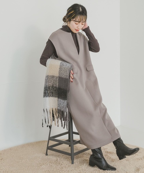 ITEMS URBANRESEARCH（アイテムズ アーバンリサーチ）の「インナーセットダンボールジャンスカ(セットアイテム)（ワンピース・レディース・アイボリー/ブラック/モカ・FREE）」の3枚目の写真