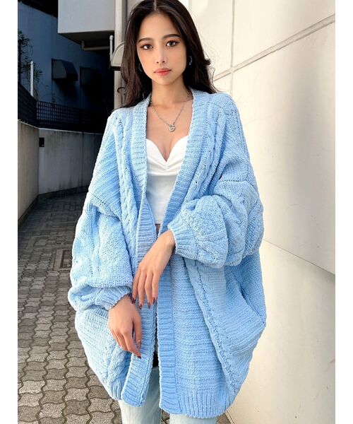 GYDA（ジェイダ）の「モールヤーン ケーブルニットカーディガン（カーディガン/ボレロ・レディース・チャコールグレー/ライトブルー/アイボリー・FREE）」の4枚目の写真