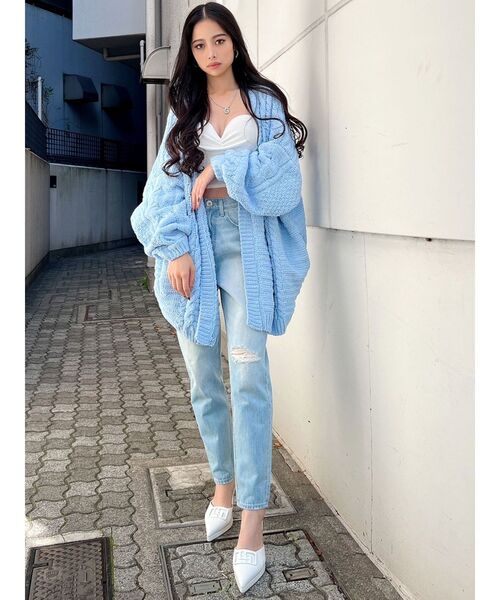 GYDA（ジェイダ）の「モールヤーン ケーブルニットカーディガン（カーディガン/ボレロ・レディース・チャコールグレー/ライトブルー/アイボリー・FREE）」の6枚目の写真