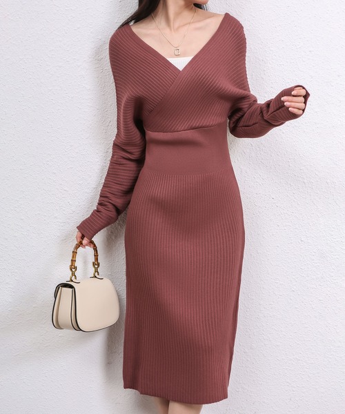 MAISON DE THERESE(メゾン ド テレーズ)の「Vネックニットワンピース(ワンピース・レディース・ブラック/パープル/Mustard/ベージュ・M)」の3枚目の写真