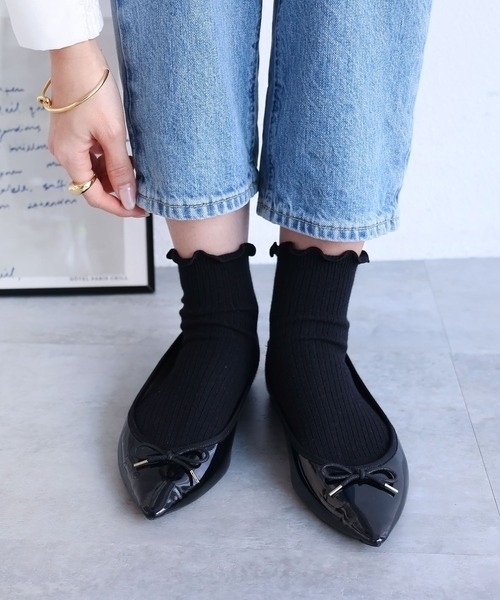 andme（アンドミー）の「メローリブソックス（ソックス/靴下・レディース・ホワイト/ライム/ピンク/ベージュ/ブラック・23-25cm）」の2枚目の写真