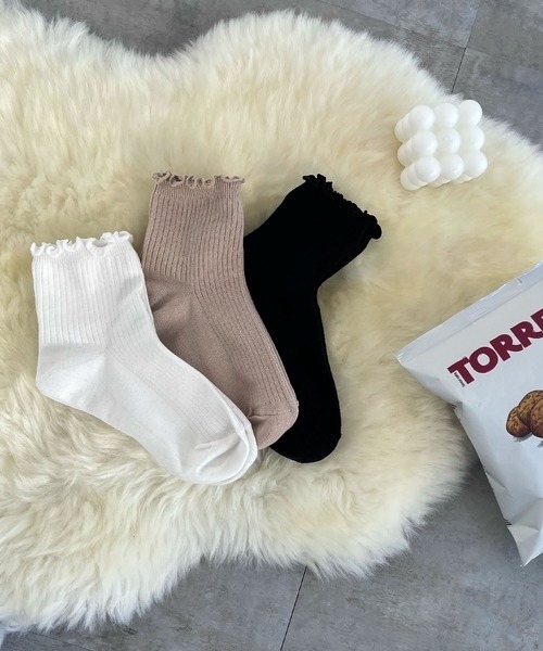 andme（アンドミー）の「メローリブソックス（ソックス/靴下・レディース・ホワイト/ライム/ピンク/ベージュ/ブラック・23-25cm）」の13枚目の写真