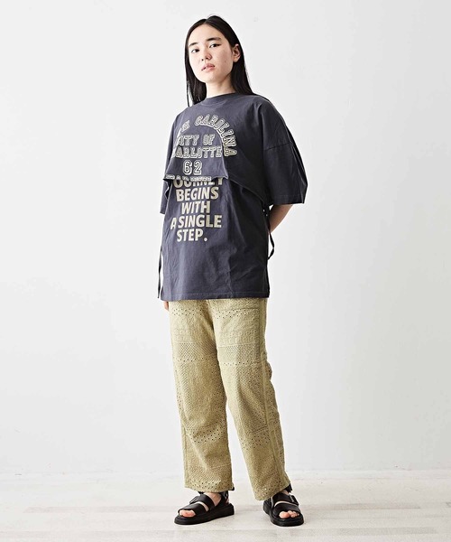 TOBILA（トビラ）の「コットン天竺レイヤードTシャツ（Tシャツ/カットソー・レディース・ベージュ/パープル/ヘザーチャコール・M）」の14枚目の写真