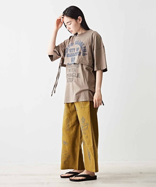 TOBILA（トビラ）の「コットン天竺レイヤードTシャツ（Tシャツ/カットソー・レディース・ベージュ/パープル/ヘザーチャコール・M）」の5枚目の写真