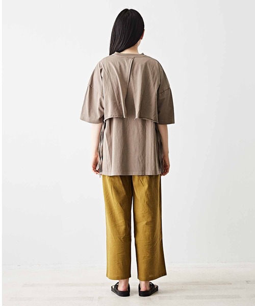 TOBILA（トビラ）の「コットン天竺レイヤードTシャツ（Tシャツ/カットソー・レディース・ベージュ/パープル/ヘザーチャコール・M）」の15枚目の写真