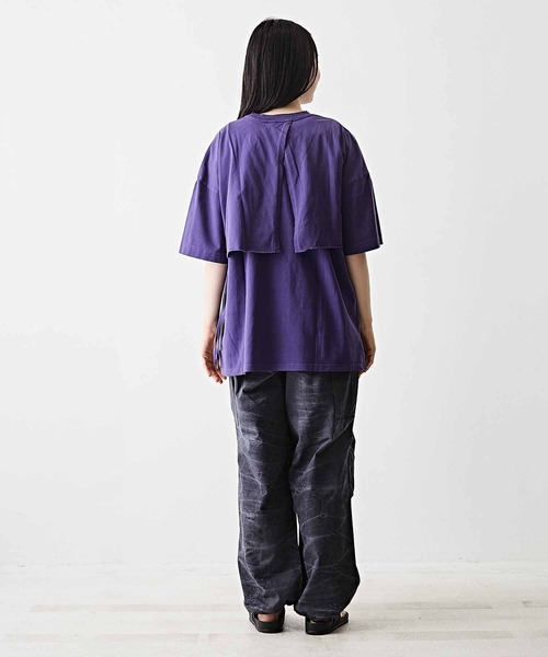 TOBILA（トビラ）の「コットン天竺レイヤードTシャツ（Tシャツ/カットソー・レディース・ベージュ/パープル/ヘザーチャコール・M）」の21枚目の写真