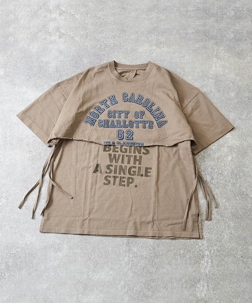 TOBILA（トビラ）の「コットン天竺レイヤードTシャツ（Tシャツ/カットソー・レディース・ベージュ/パープル/ヘザーチャコール・M）」の6枚目の写真