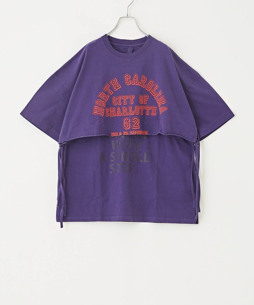 TOBILA（トビラ）の「コットン天竺レイヤードTシャツ（Tシャツ/カットソー・レディース・ベージュ/パープル/ヘザーチャコール・M）」の13枚目の写真