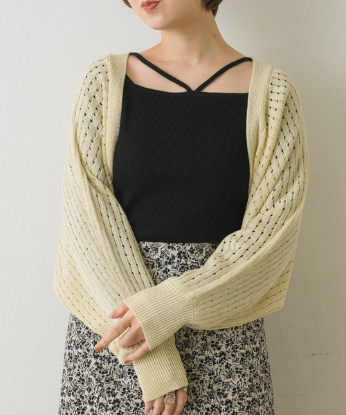 RETRO GIRL（レトロガール）の「リブスカシボレロ（カーディガン/ボレロ・レディース・ライトグレー/グリーン/オフホワイト・FREE）」の2枚目の写真