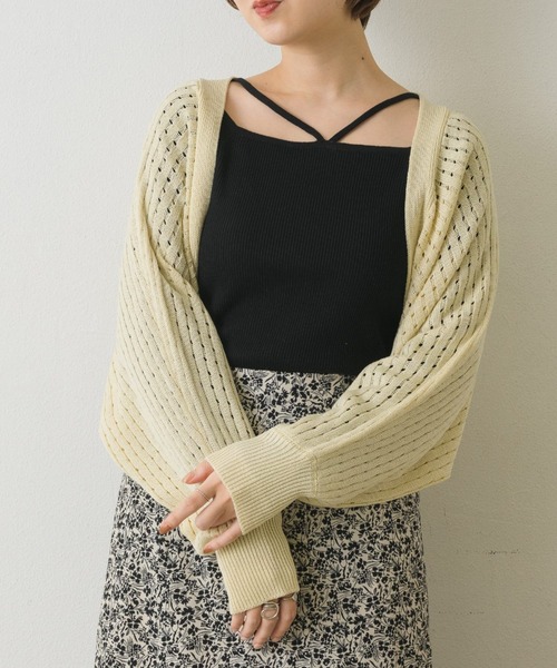 RETRO GIRL（レトロガール）の「リブスカシボレロ（カーディガン/ボレロ・レディース・ライトグレー/グリーン/オフホワイト・FREE）」の8枚目の写真