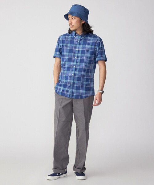 SHIPS(シップス)の「*SHIPS: ワンポイント ロゴ コットン/リネン マドラスチェック ボタンダウン 半袖 シャツ(シャツ/ブラウス・メンズ・ネイビー/オリーブ/グリーン/ワイン・SMALL/MEDIUM/LARGE/X-LARGE)」の5枚目の写真