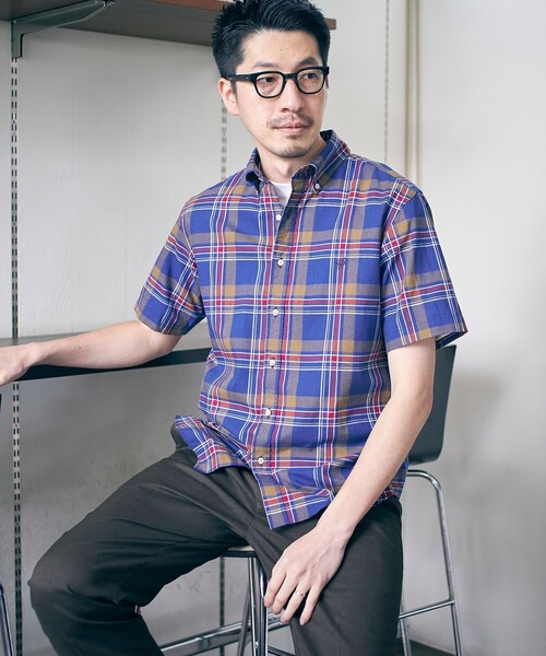 SHIPS(シップス)の「*SHIPS: ワンポイント ロゴ コットン/リネン マドラスチェック ボタンダウン 半袖 シャツ(シャツ/ブラウス・メンズ・ネイビー/オリーブ/グリーン/ワイン・SMALL/MEDIUM/LARGE/X-LARGE)」の8枚目の写真