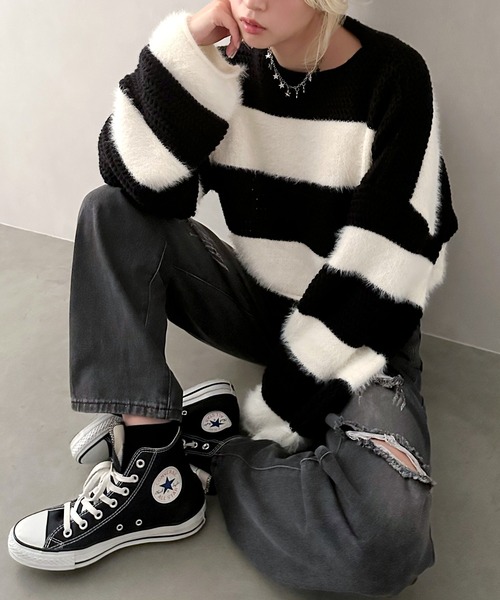 SpRay（スプレイ）の「ブロークンデニムストレートパンツ（デニムパンツ・レディース・ライトブルー/ブラック・SMALL/LARGE/MEDIUM）」の14枚目の写真