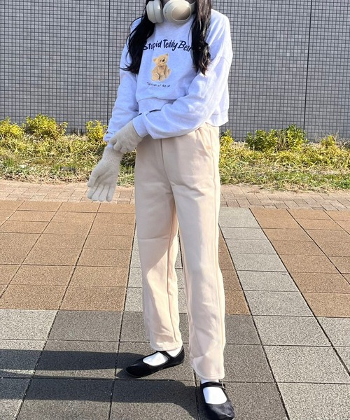 fiere(フィエール)の「ゆったり暖かいストレートパンツ(その他パンツ・レディース・ブラック/アイボリー・M/L)」の1枚目の写真