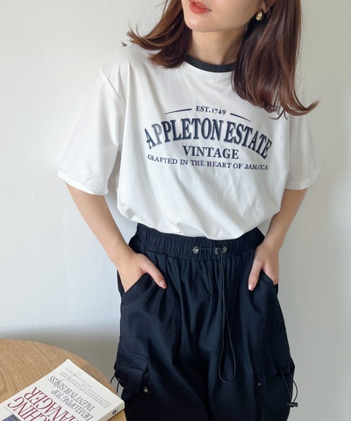 CLEA(クレア)の「カレッジロゴ リンガーコンパクトプリントTシャツ(Tシャツ/カットソー・レディース・グレー/ブルー/ホワイト・FREE)」の2枚目の写真