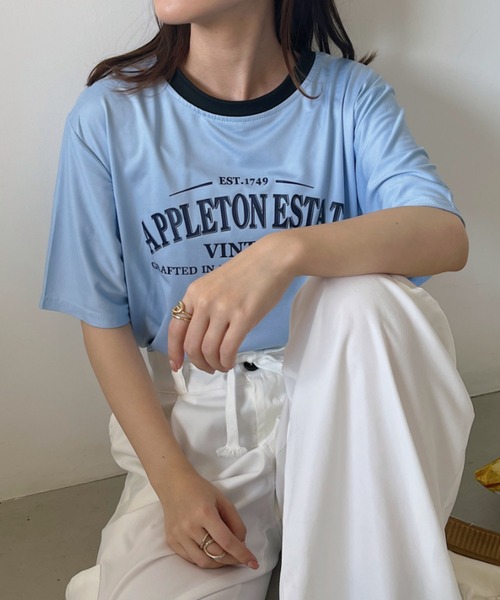CLEA(クレア)の「カレッジロゴ リンガーコンパクトプリントTシャツ(Tシャツ/カットソー・レディース・グレー/ブルー/ホワイト・FREE)」の3枚目の写真