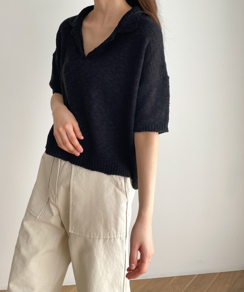 ニット セーター El mar　ペーパー半袖ポロニット レディース CANAL JEAN（キャナルジーン）の「El mar(エルマール) 半袖
