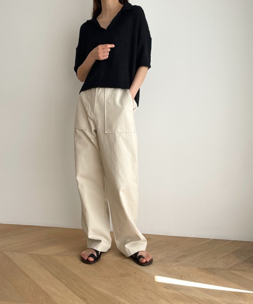 ニット セーター El mar　ペーパー半袖ポロニット レディース CANAL JEAN（キャナルジーン）の「El mar(エルマール) 半袖
