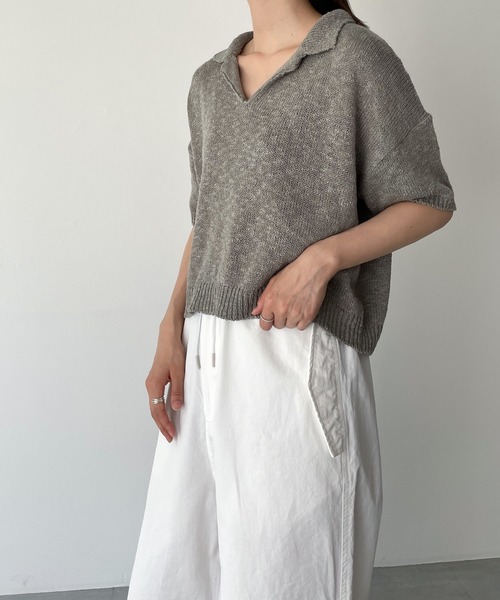CANAL JEAN El mar ポロ襟ボーダーニット グレー キャナルジーン CANAL JEAN El mar ポロ襟ボーダーニット