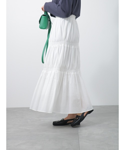 Lugnoncure(ルノンキュール)の「シャーリングスカート(スカート・レディース・ブラック/オフホワイト/ラベンダー/グリーン・フリ-)」の1枚目の写真