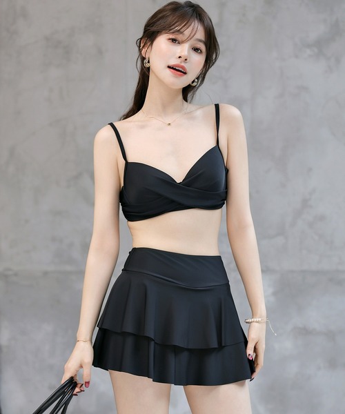 TeddyShop(テディショップ)の「レディース 体型カバー水着 2WAYティアードビキニ+クロップドシアートップス 3点セット【大きいサイズ有】(水着・レディース・グリーン系その他/ブラック/ブラウン・S/L/M/LL)」の12枚目の写真