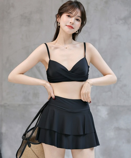 TeddyShop(テディショップ)の「レディース 体型カバー水着 2WAYティアードビキニ+クロップドシアートップス 3点セット【大きいサイズ有】(水着・レディース・グリーン系その他/ブラック/ブラウン・S/L/M/LL)」の13枚目の写真