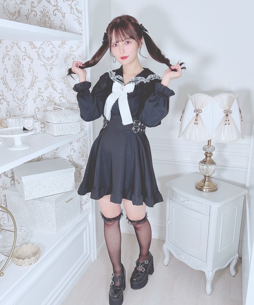 MA*RS♡レア柄♡ハート♡蝶々♡リボン♡スカート MA*RS】Wハートレースセーラー - ピンク size-F | 地雷系・量産