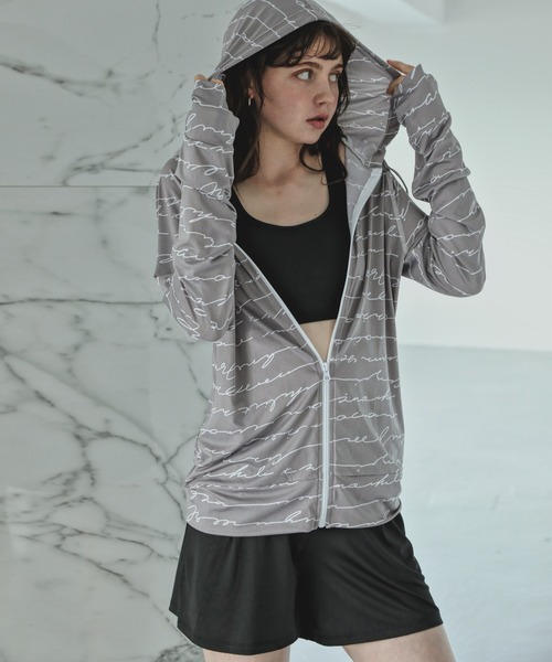 UPF50+フード付きジップアップラッシュガードレディース