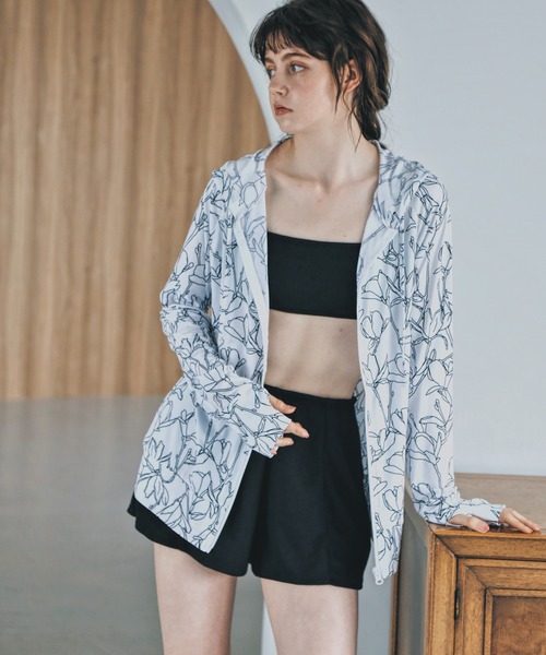 UPF50+フード付きジップアップラッシュガードレディース