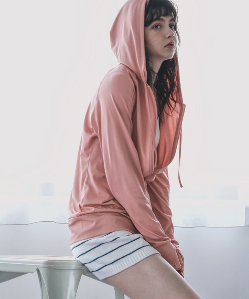 UPF50+フード付きジップアップラッシュガードレディース