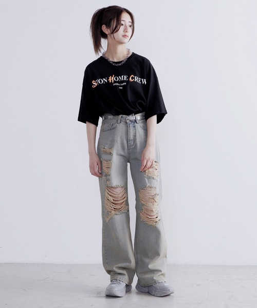 Figments(フィグメンツ)の「ダメージデニムパンツ(デニムパンツ・レディース・ライトブルー・SMALL/MEDIUM)」の2枚目の写真