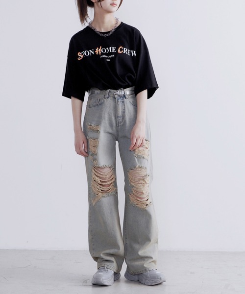 Figments(フィグメンツ)の「ダメージデニムパンツ(デニムパンツ・レディース・ライトブルー・SMALL/MEDIUM)」の13枚目の写真