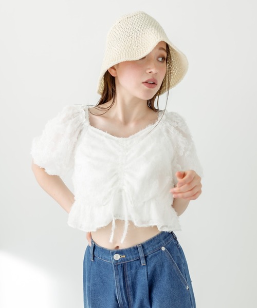 OLIVE des OLIVE（オリーブデオリーブ）の「胸くしゅバルーンブラウス　1031040380（シャツ/ブラウス・レディース・ブラック/ホワイト/レッド/オフホワイト・FREE）」の8枚目の写真