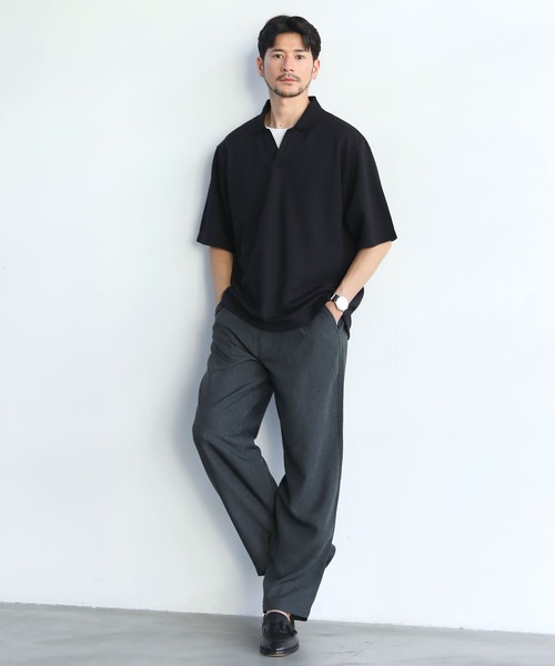 SPU（スプ）の「抗菌防臭＆接触冷感ルーズシルエットダブルフェイス鹿の子スキッパ―ポロシャツ（ポロシャツ・メンズ・グレー/ブラック/ベージュ/ネイビー/ホワイト/モカ/チャコール・M/L/XL/S）」の11枚目の写真