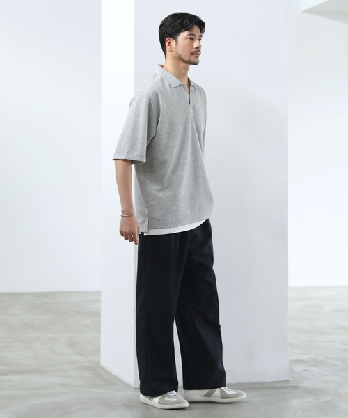 SPU（スプ）の「抗菌防臭＆接触冷感ルーズシルエットダブルフェイス鹿の子スキッパ―ポロシャツ（ポロシャツ・メンズ・グレー/ブラック/ベージュ/ネイビー/ホワイト/モカ/チャコール・M/L/XL/S）」の18枚目の写真