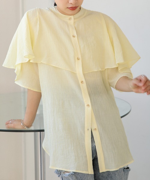 Bab(バブ)の「ラッフルハーフスリーブブラウス(シャツ/ブラウス・レディース・イエロー/ブラック/アイボリー・M)」の3枚目の写真