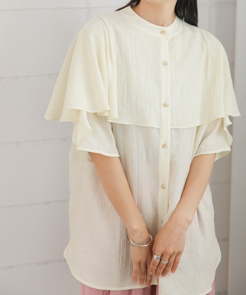 Bab(バブ)の「ラッフルハーフスリーブブラウス(シャツ/ブラウス・レディース・イエロー/ブラック/アイボリー・M)」の1枚目の写真