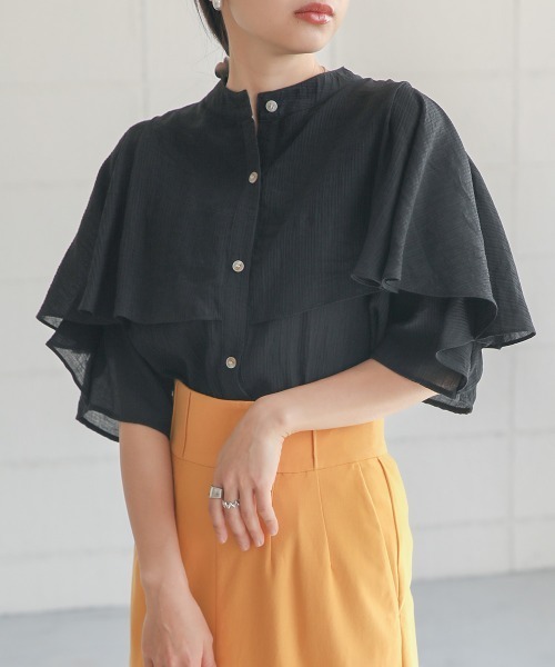 Bab(バブ)の「ラッフルハーフスリーブブラウス(シャツ/ブラウス・レディース・イエロー/ブラック/アイボリー・M)」の2枚目の写真