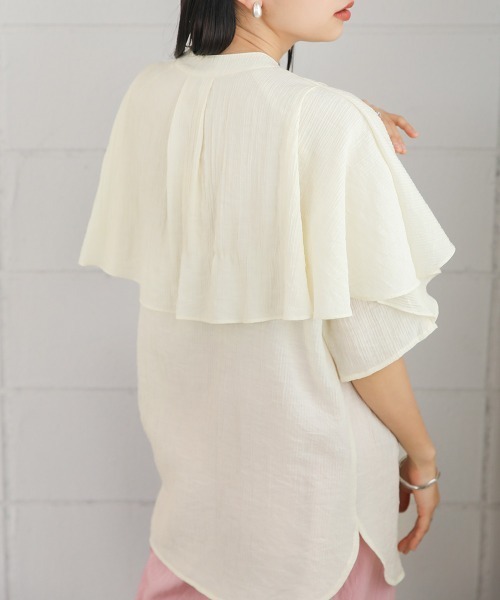 Bab(バブ)の「ラッフルハーフスリーブブラウス(シャツ/ブラウス・レディース・イエロー/ブラック/アイボリー・M)」の4枚目の写真