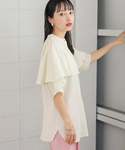 Bab(バブ)の「ラッフルハーフスリーブブラウス(シャツ/ブラウス・レディース・イエロー/ブラック/アイボリー・M)」の7枚目の写真