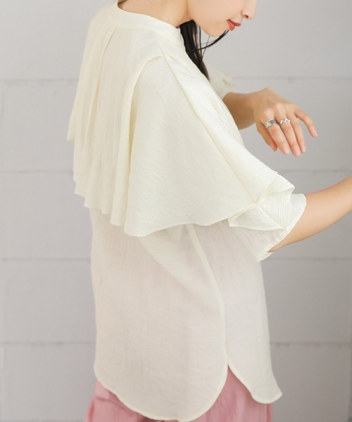 Bab(バブ)の「ラッフルハーフスリーブブラウス(シャツ/ブラウス・レディース・イエロー/ブラック/アイボリー・M)」の8枚目の写真