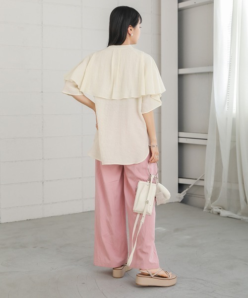 Bab(バブ)の「ラッフルハーフスリーブブラウス(シャツ/ブラウス・レディース・イエロー/ブラック/アイボリー・M)」の9枚目の写真