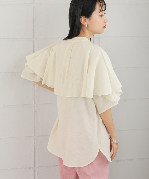 Bab(バブ)の「ラッフルハーフスリーブブラウス(シャツ/ブラウス・レディース・イエロー/ブラック/アイボリー・M)」の10枚目の写真