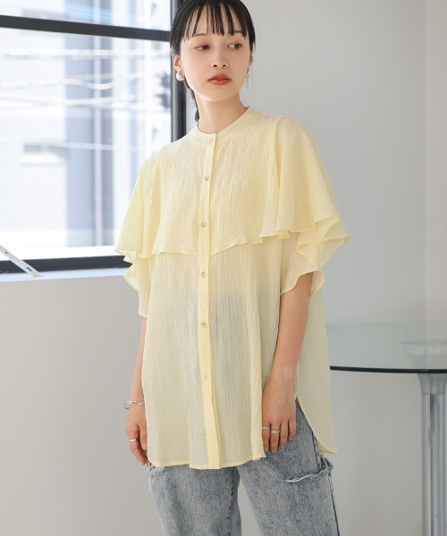 Bab(バブ)の「ラッフルハーフスリーブブラウス(シャツ/ブラウス・レディース・イエロー/ブラック/アイボリー・M)」の11枚目の写真