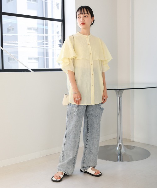 Bab(バブ)の「ラッフルハーフスリーブブラウス(シャツ/ブラウス・レディース・イエロー/ブラック/アイボリー・M)」の12枚目の写真